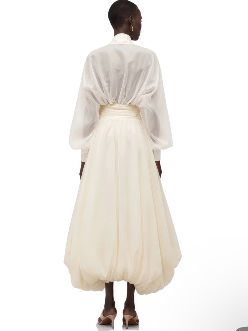 Riley Cream White Drapped Tulle Maxi Dress